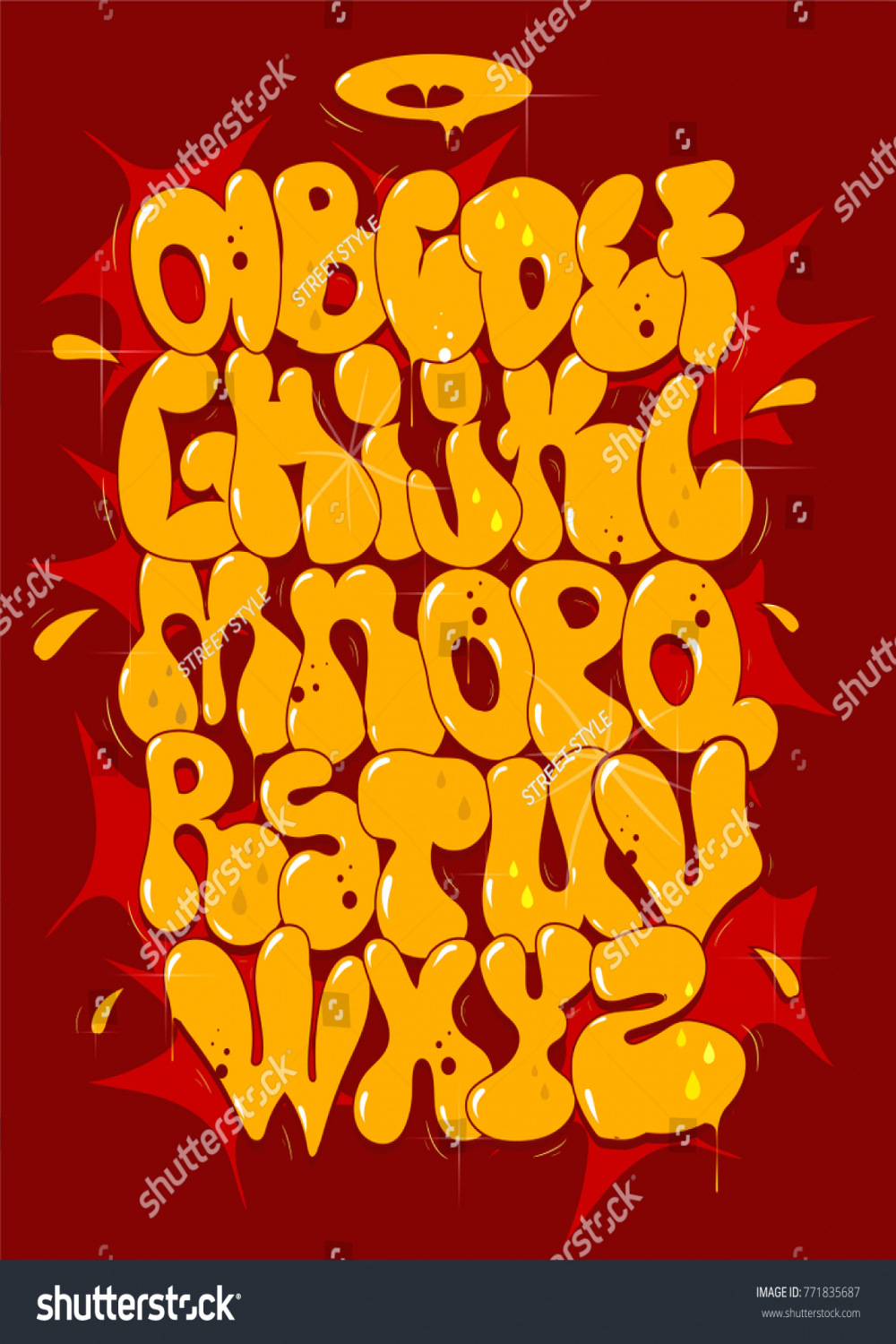 Yellow Bubble Graffiti Font Vector: Stock-Vektorgrafik (Lizenzfrei