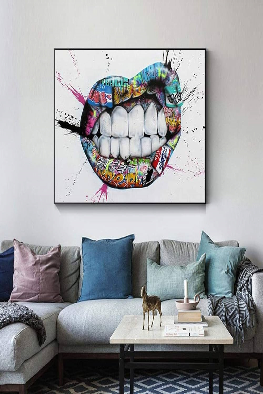 Yooyu Wall Art Inspiration Graffiti Lips Canvas Poster and Prints Street  Kiss Canvas Painting Wall Art Pictures Home Decor  x  cm Frameless