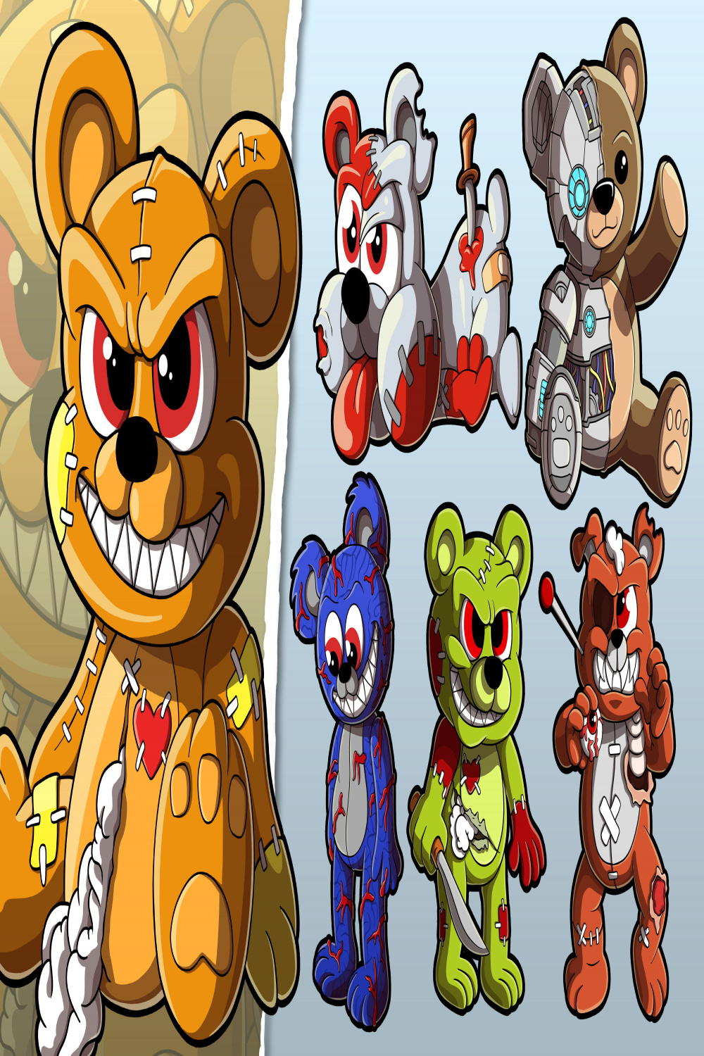 Zeichnen Sie ein niedliches böses  Teddybär-Cartoon-Maskottchen-Charakterdesign