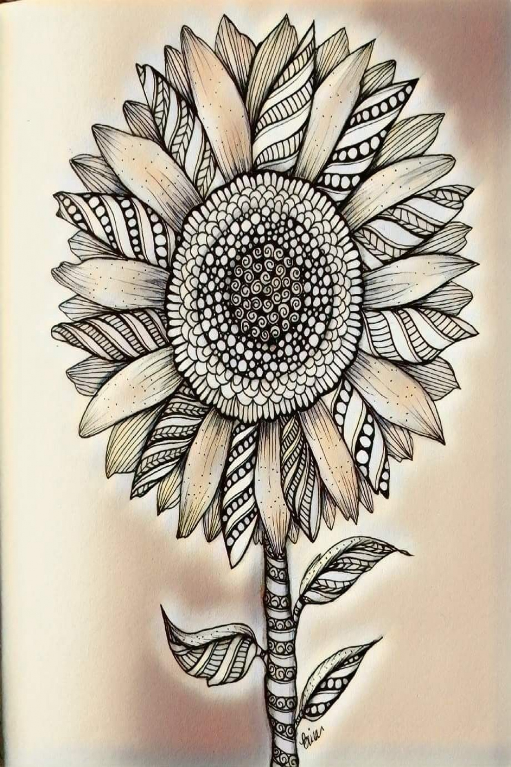 Zen sunflower #binazen #zentangle  Zentangle artwork, Sunflower