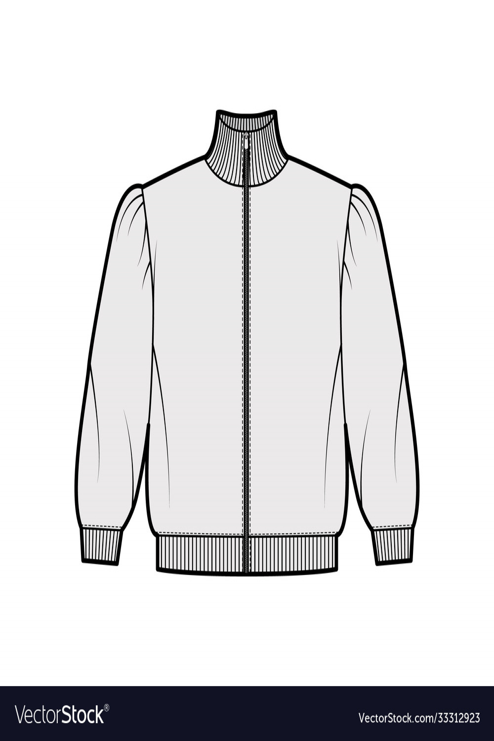 Zip-up turtleneck cropped cotton-terry sweatshirt Vector Image