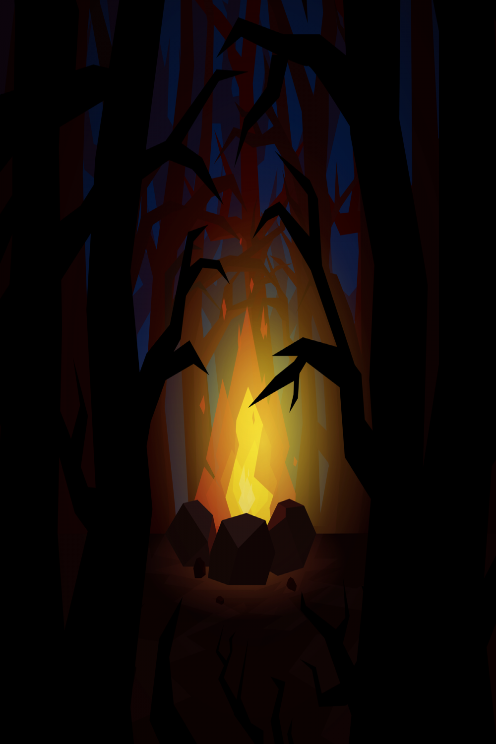 A Night In The Forest  Forest drawing, Fire drawing, Night