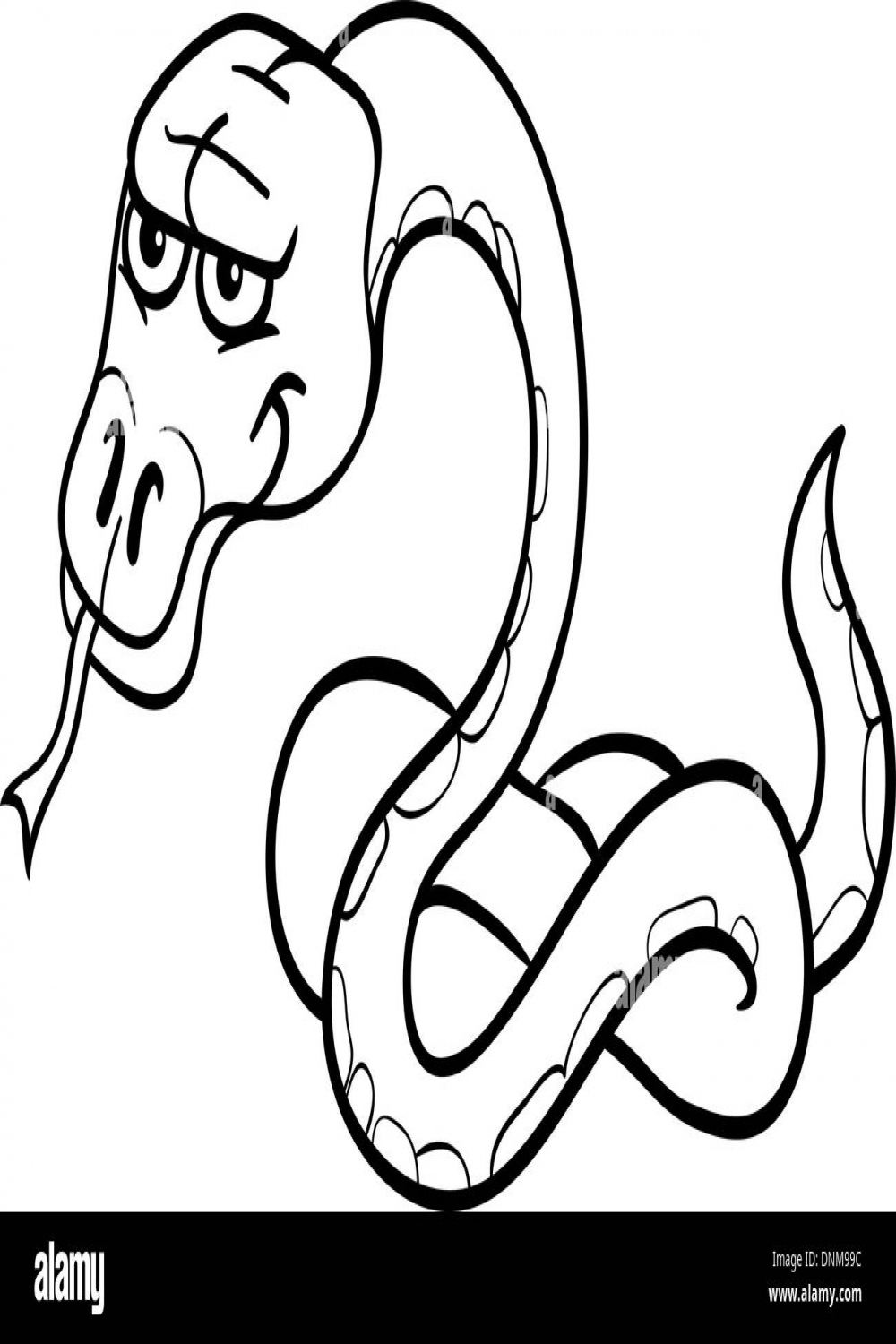 Black and White Cartoon Illustration of Funny Snake Reptile Animal