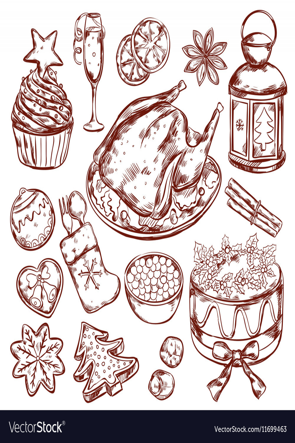 Christmas food menu sketch Royalty Free Vector Image