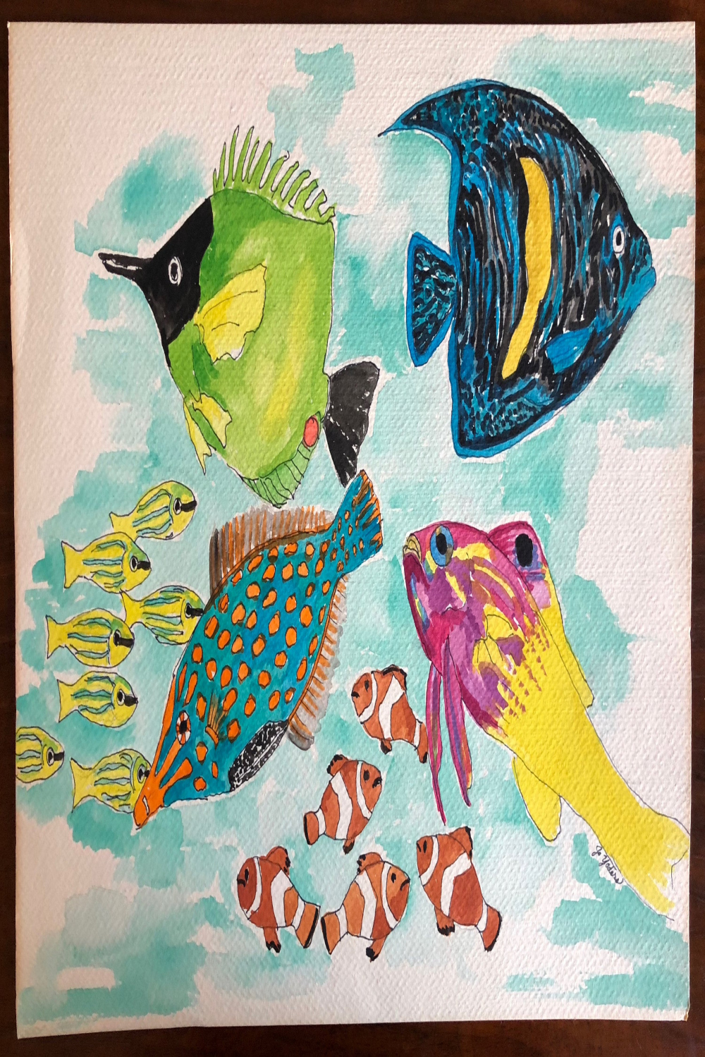 Colorful Vintage s Tropical Fish Aquatic Watercolor Drawing