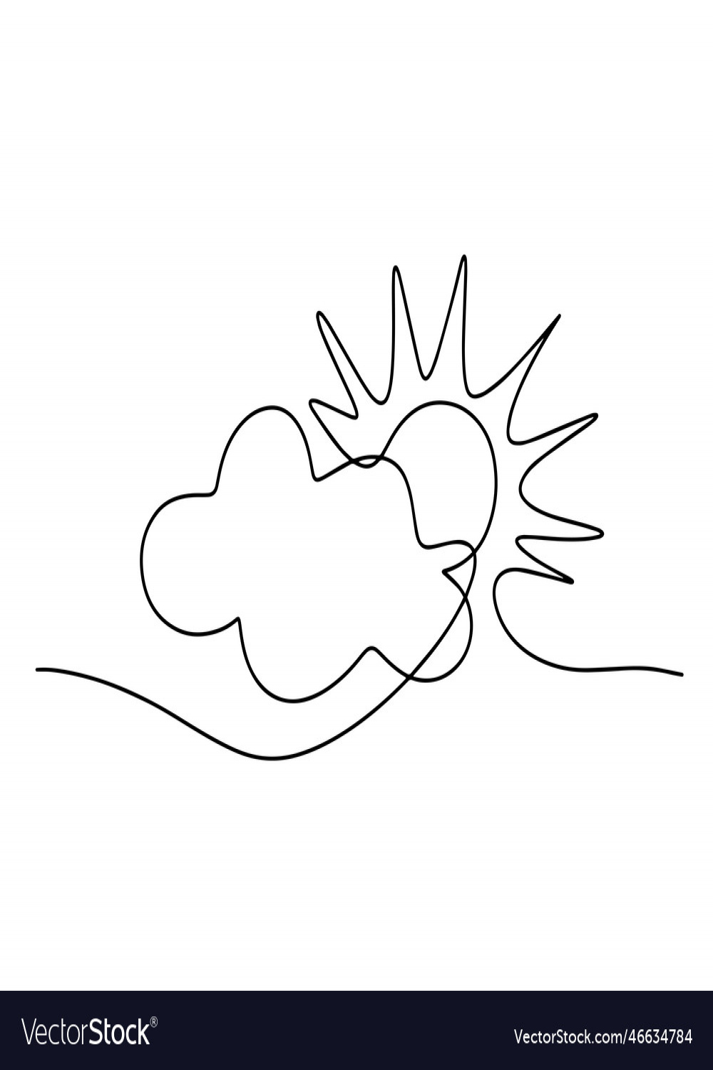 Continuous line sun cloud art single sketch Vector Image