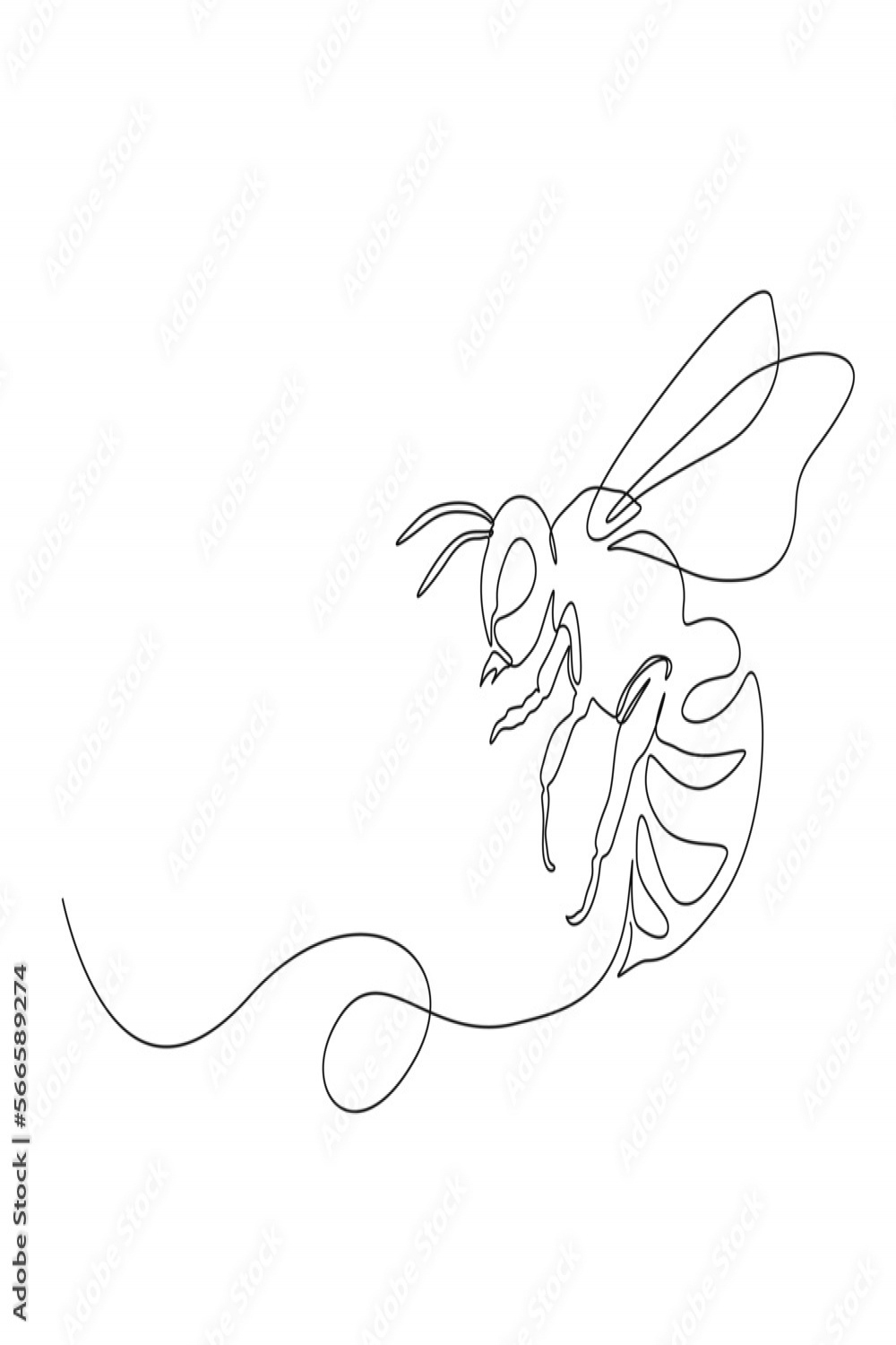 Continuous one line drawing of fliying bee