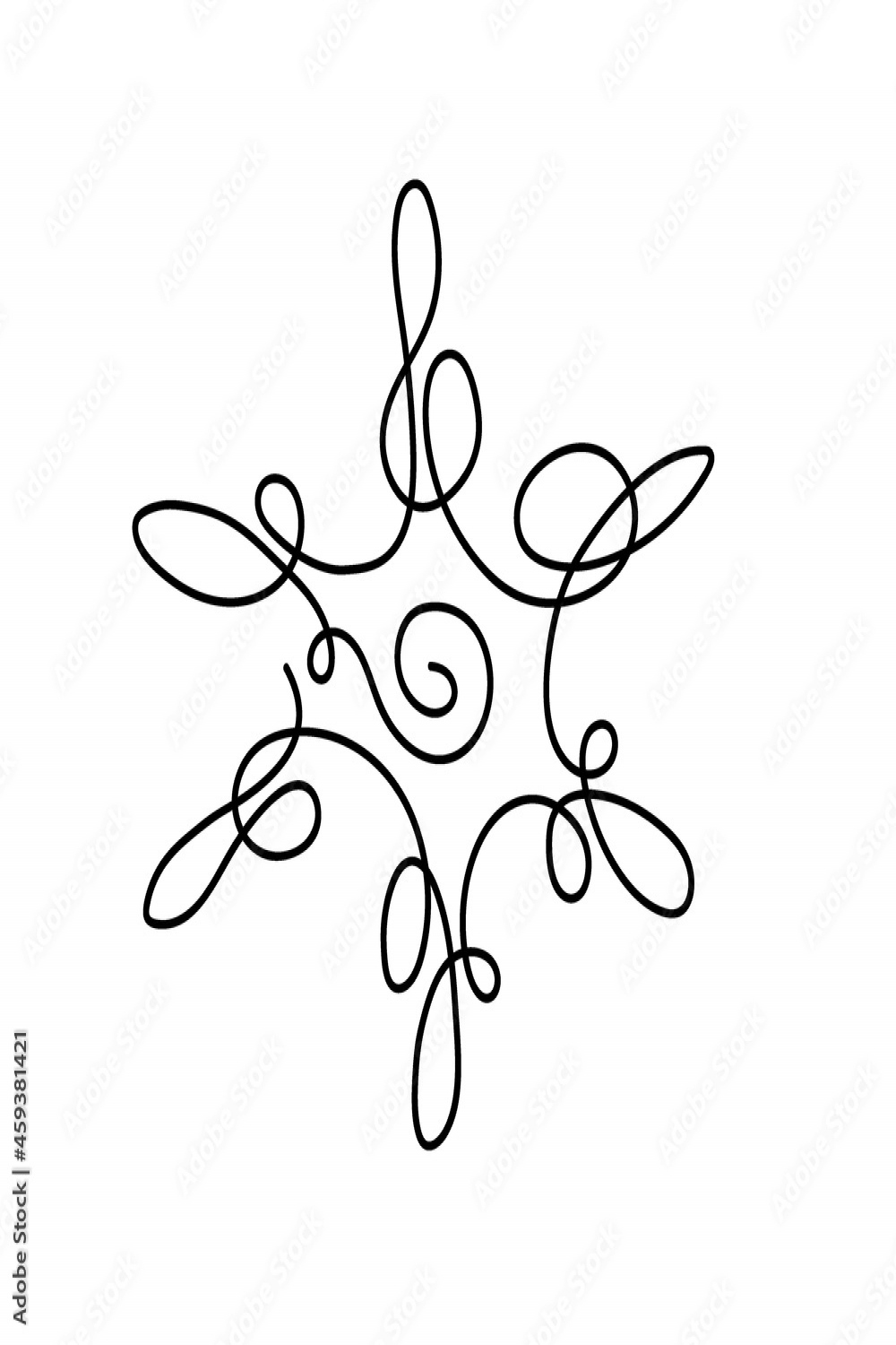 Continuous one line drawing snowflake