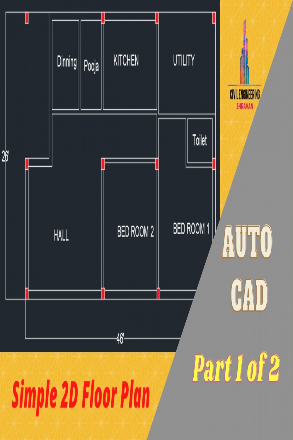 Draw simple D floor plan in auto cad software  civil engineering  auto  cad  floor plan