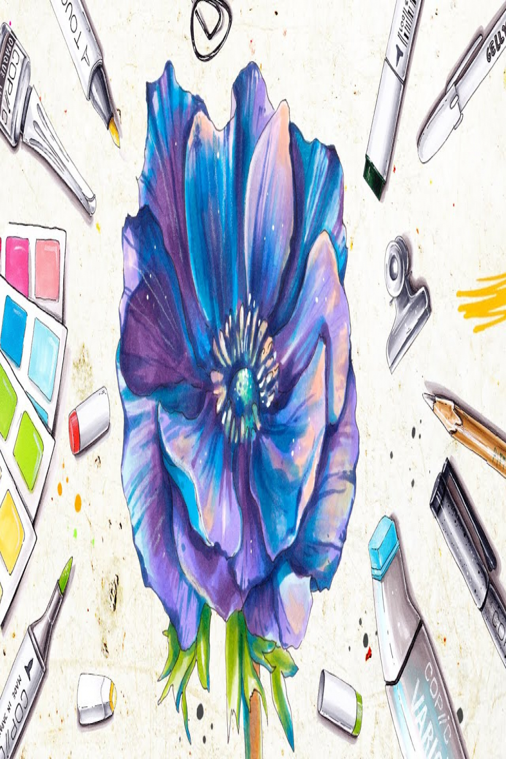 Drawing a Flower using alcohol markers  How to draw an Anemone flower with  Copic markers