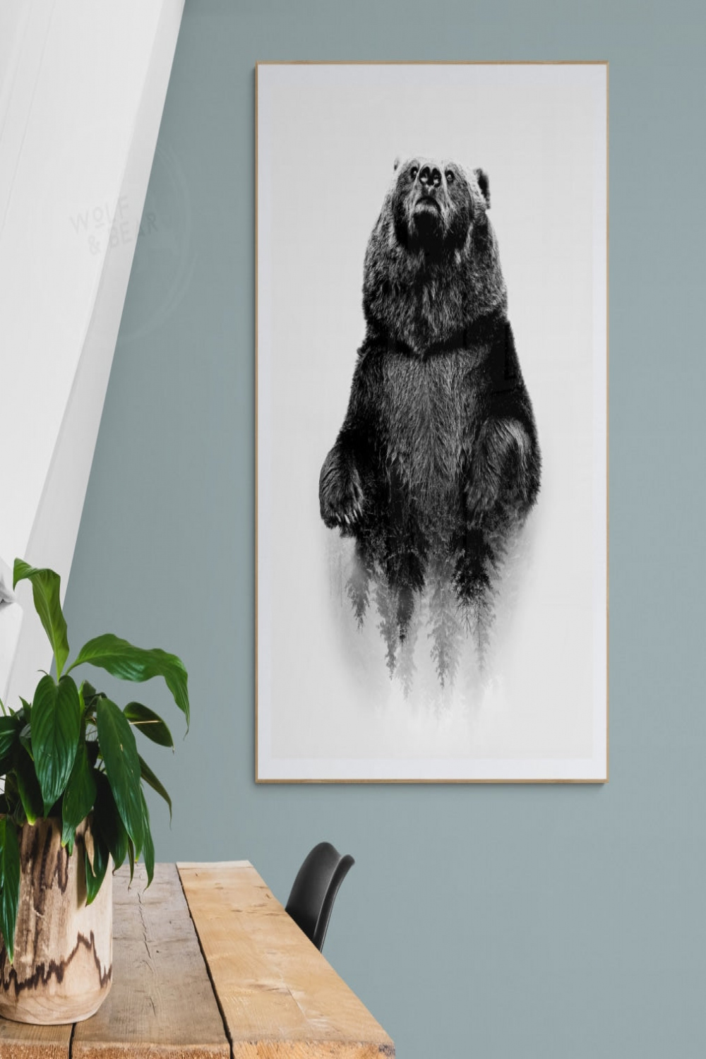 Forest Bear Print  Minimal Animal Wall Art – Wolf & Bear Prints