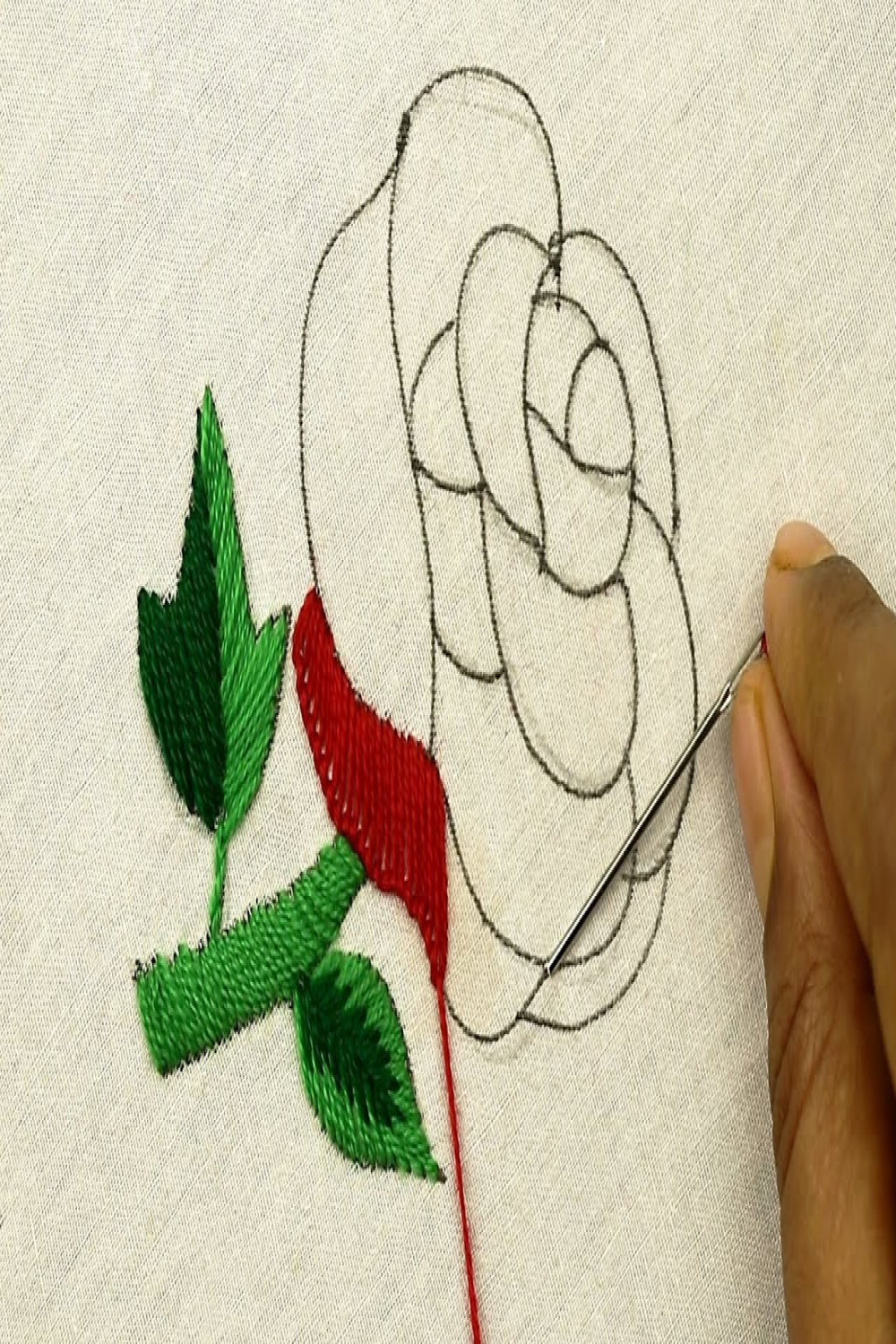 hand embroidery rose - amazing hand embroidery designs of a beautiful rose  flower