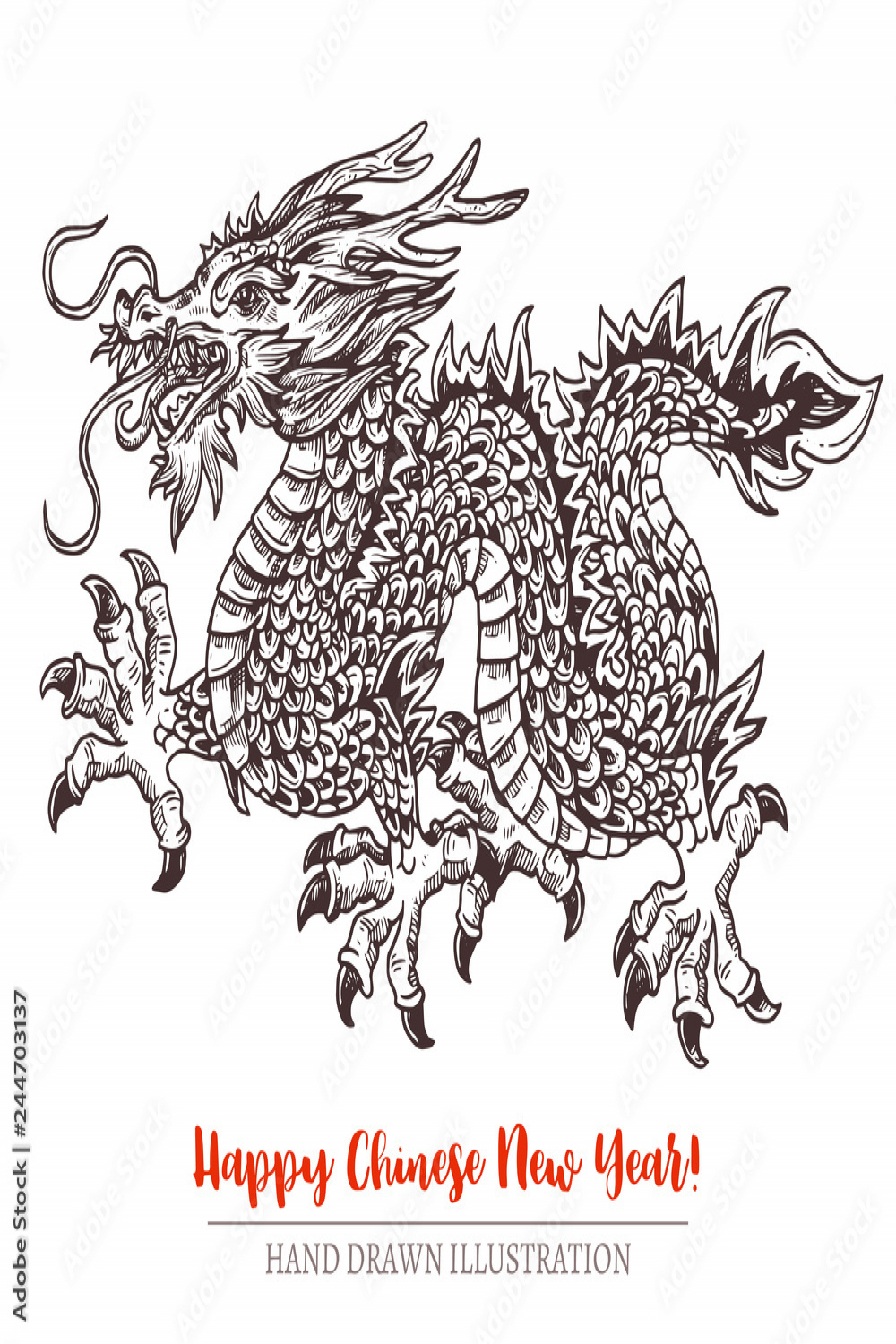 Happy Chinese lunar new year sketch greeting card