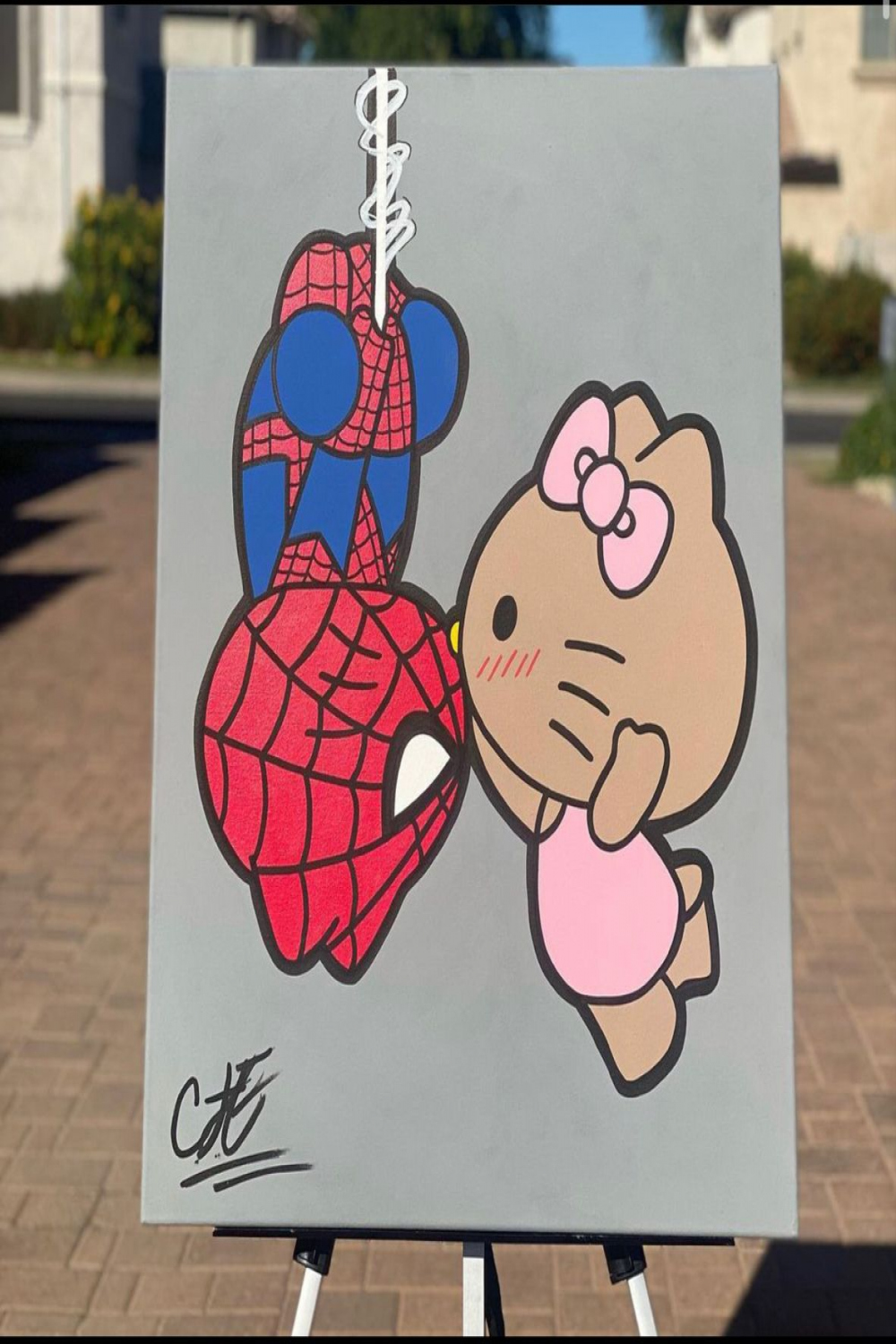 Hello kitty and Spider-Man 🫶painting  Cute canvas paintings