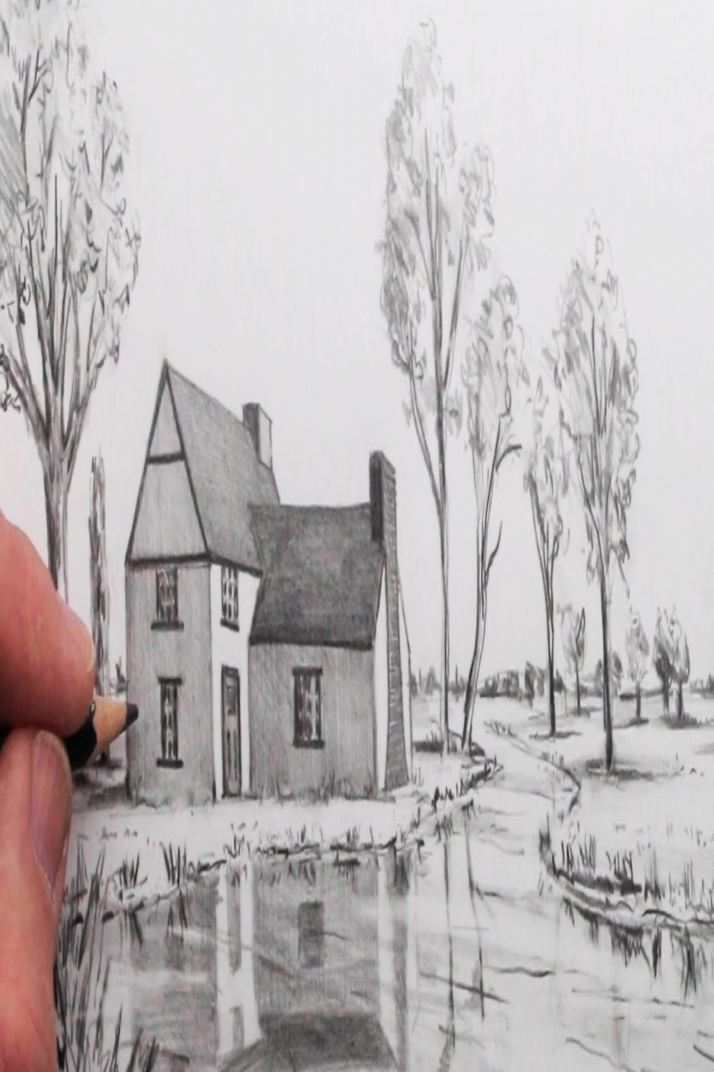 How to Draw a House in -Point Perspective in a Landscape: Step by Step