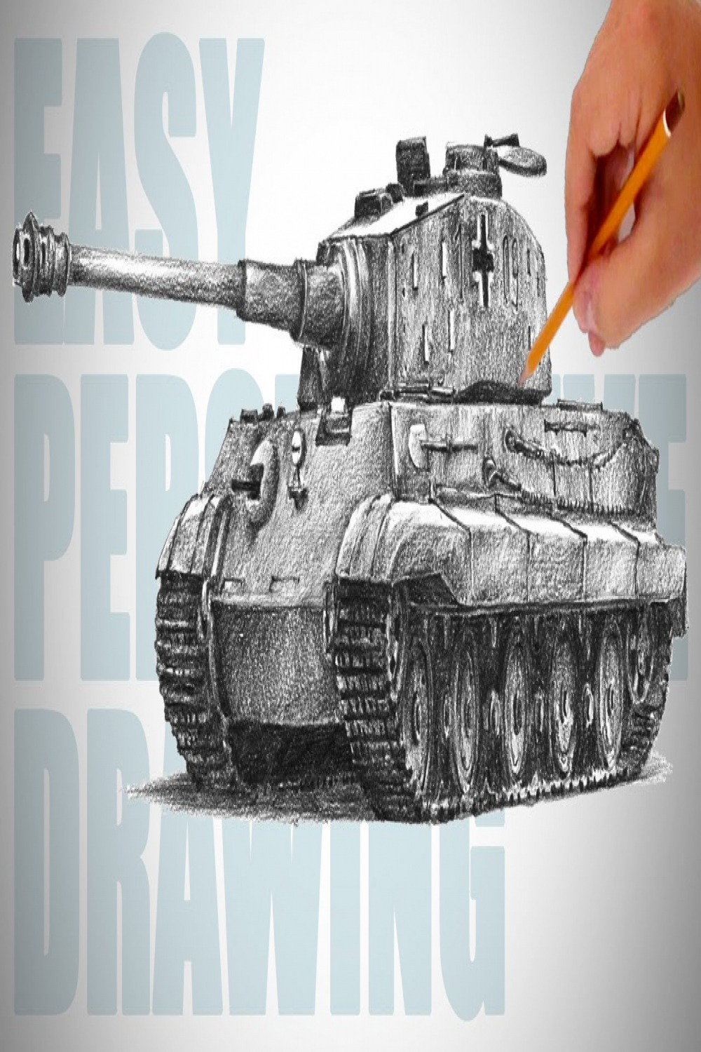 How to draw a tank (Tiger II - Konigstiger) - Easy Perspective Drawing