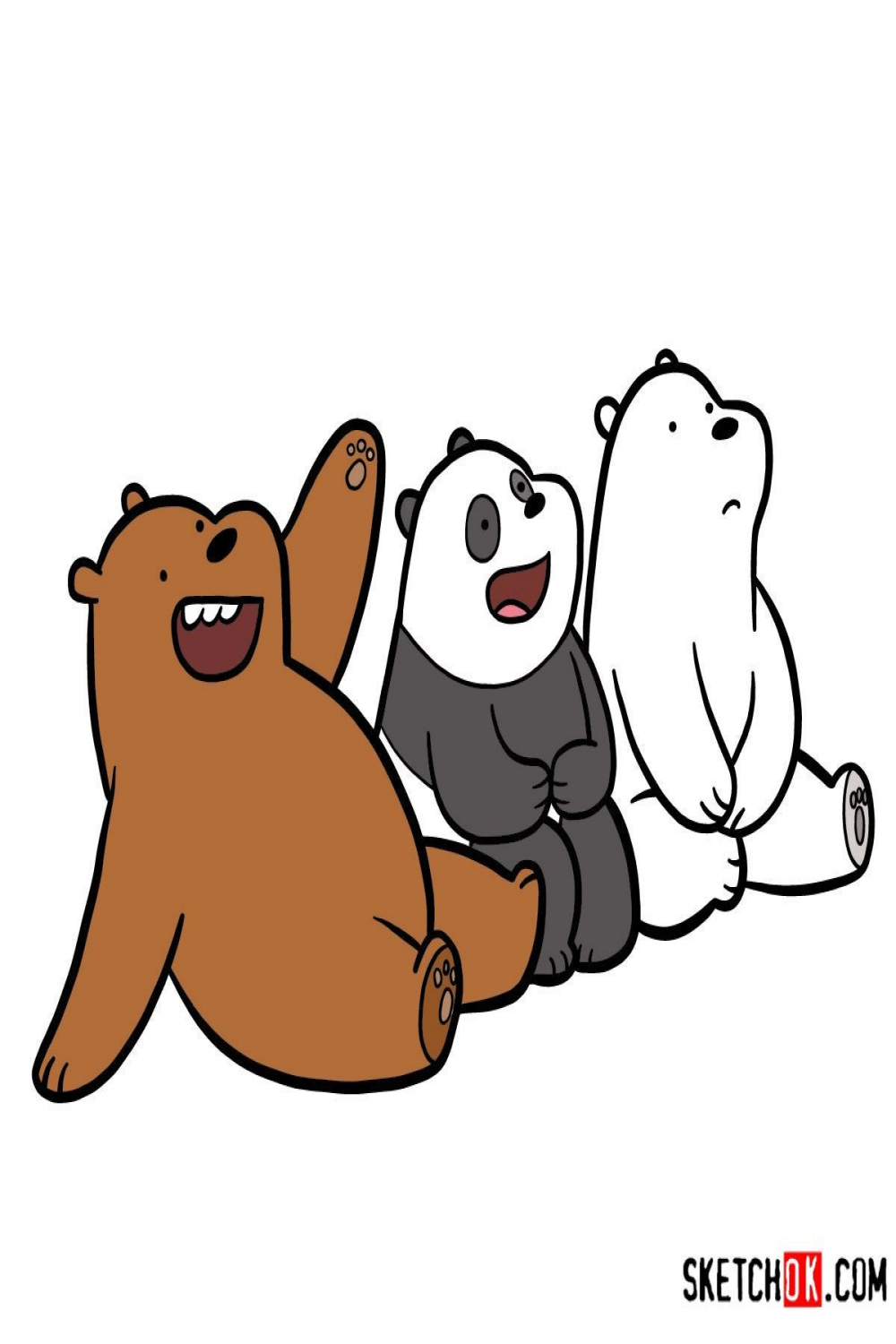 How to draw all three bears together  We Bare Bears - Step by