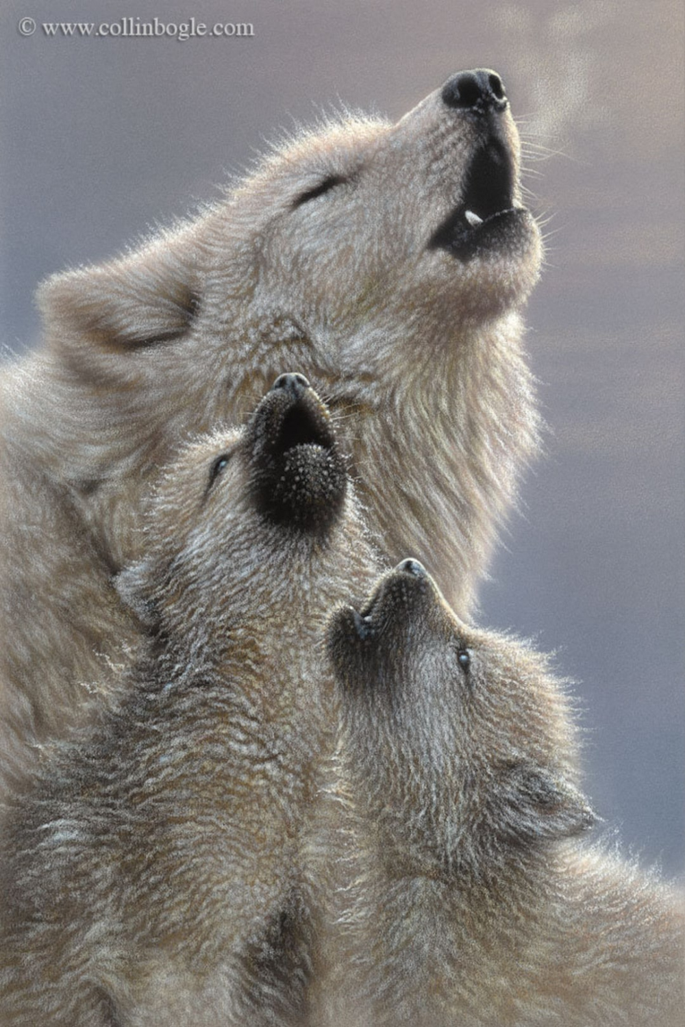 Howling Wolves Painting, Mother & Baby Wolf Art Print, Nursery