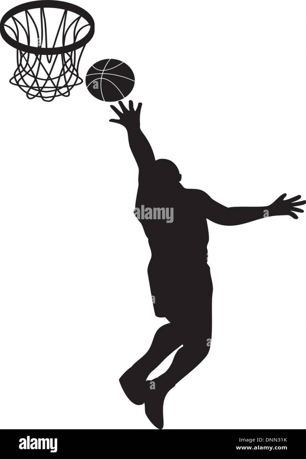 Illustration of a basketball player lay-up dunking ball with