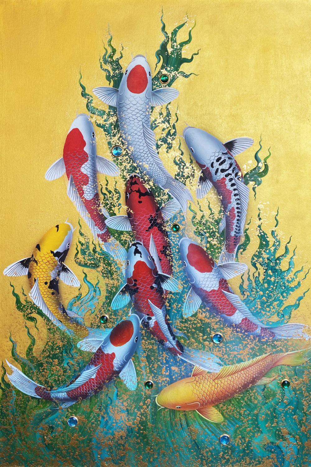 Koi Fish Artwork For Prosperity and Money Wealth  Royal Thai Art