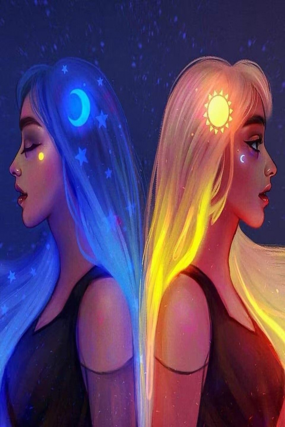 Moon and sun  Girly art, Anime art girl, Drawings of friends