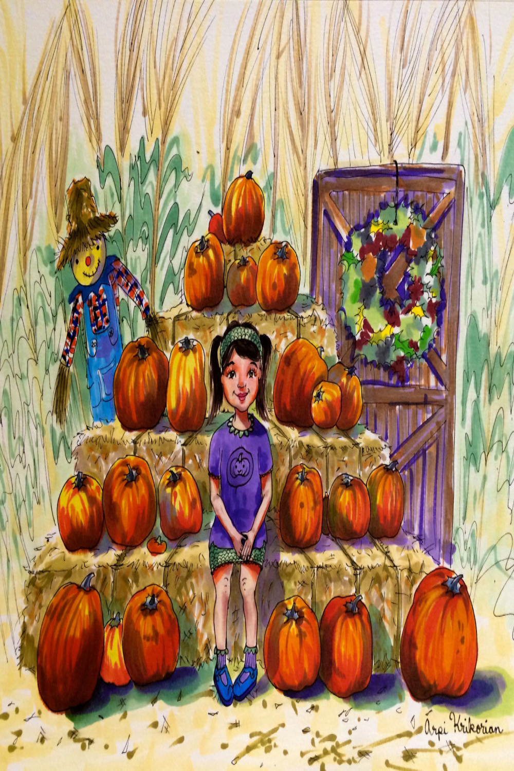 My drawing process for "The Pumpkin Patch Photo"  Arpi Krikorian