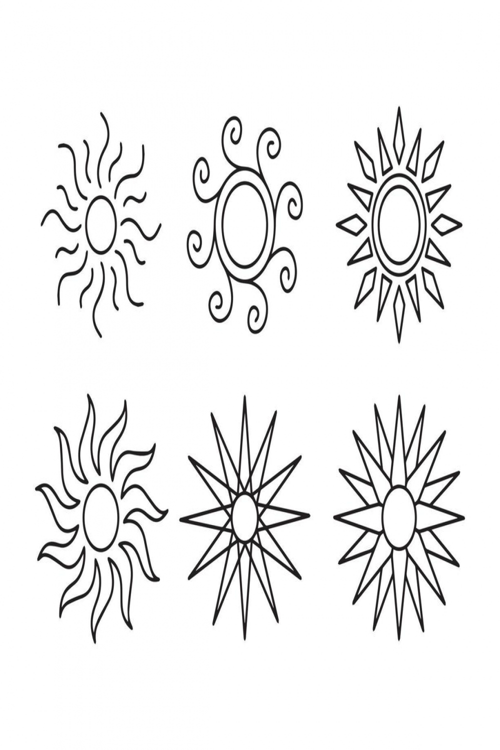 set of the minimalist sun illustrations in an outline style