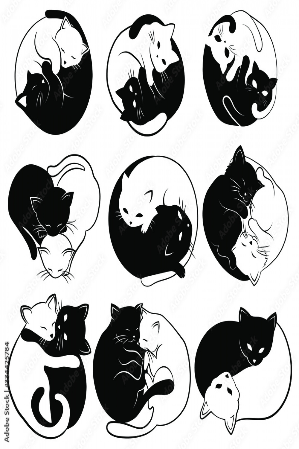 Set of yin yang cats