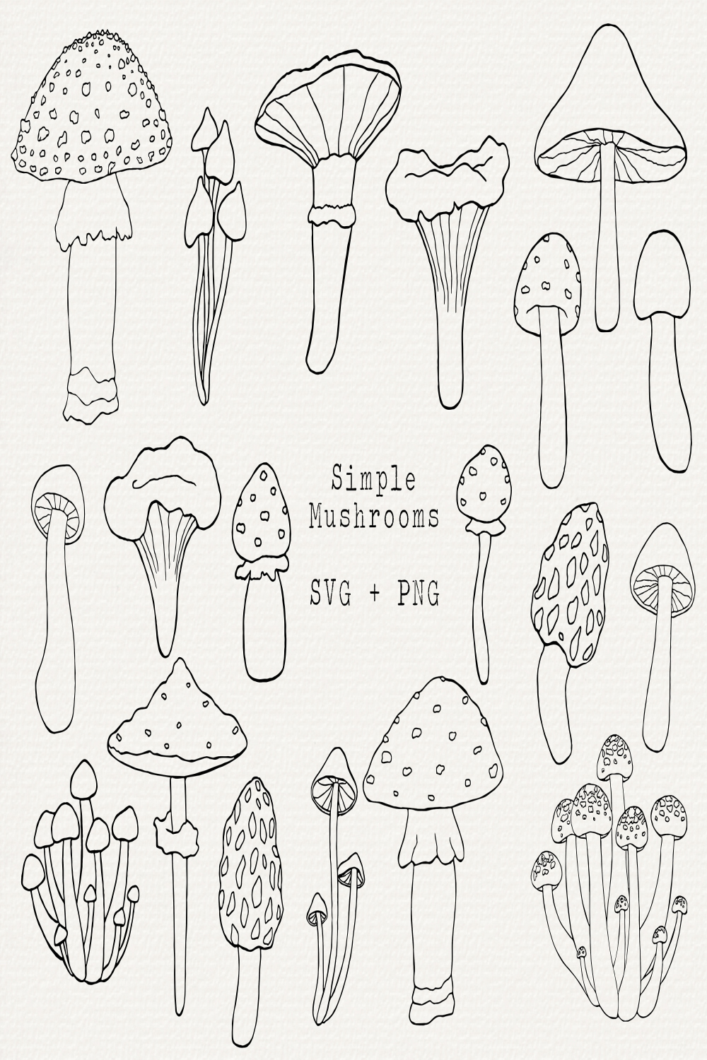 Simple Mushroom SVG Bundle, Mushroom Outline, Cut File for Cricut