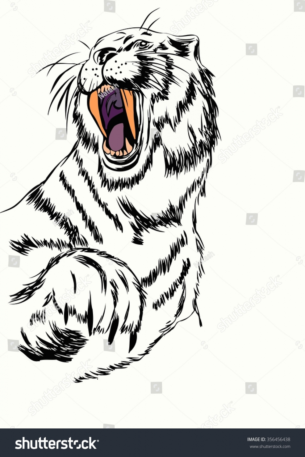 Sketch Tiger Head Open Mouth: Stock-Vektorgrafik (Lizenzfrei