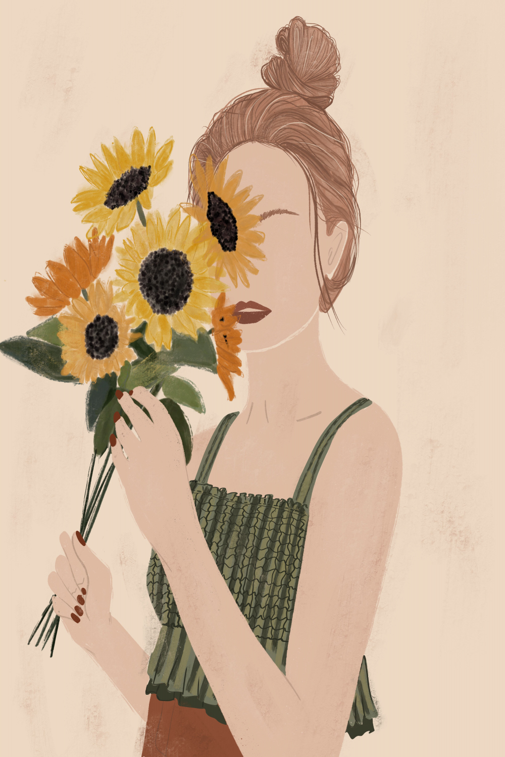 Sunflower And Woman Illustration  Illustration art drawing, Girls