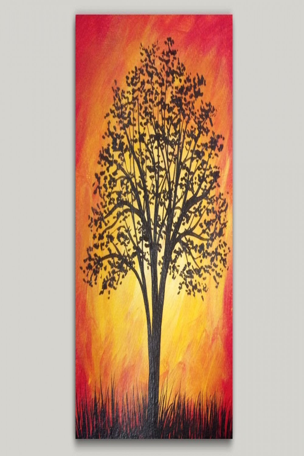 Sunset Tree Silhouette Painting / Easy Landscape Painting / Acrylic  Painting Demo