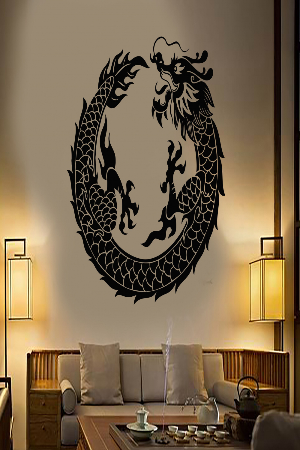 Vinyl Wall Decal Asian Chinese Dragon Circle Fantasy Japanese