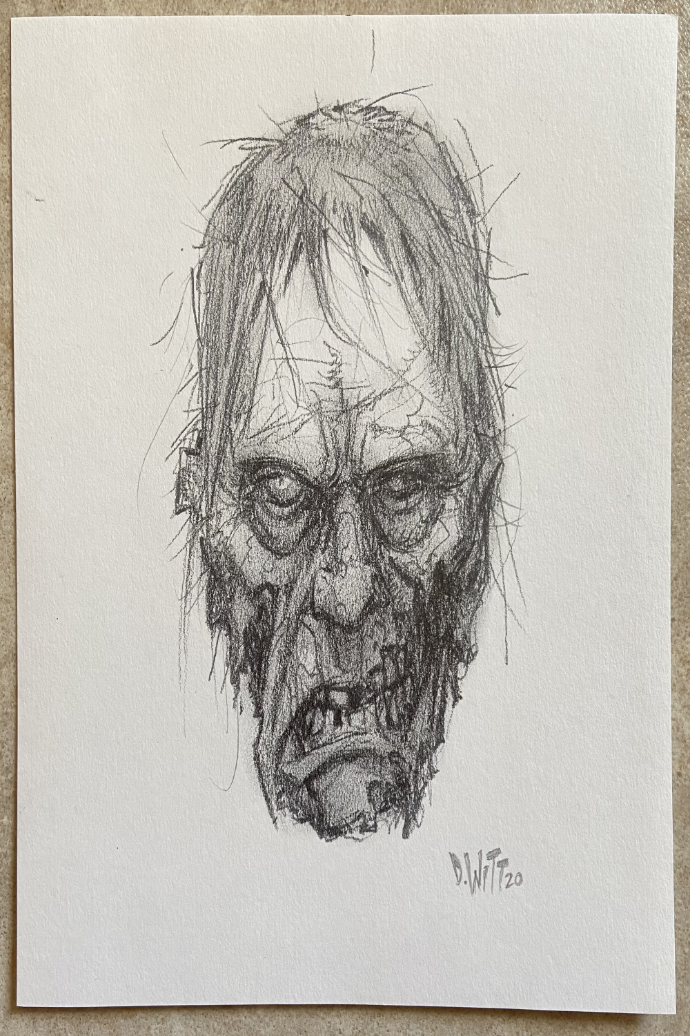 Zombie head original pencil drawing